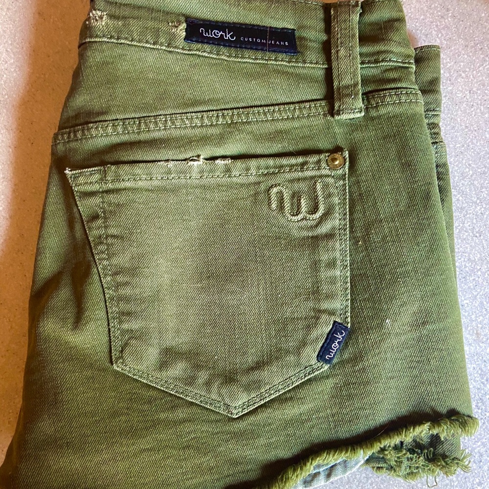 Olive Green Work Custom Denim Shorts